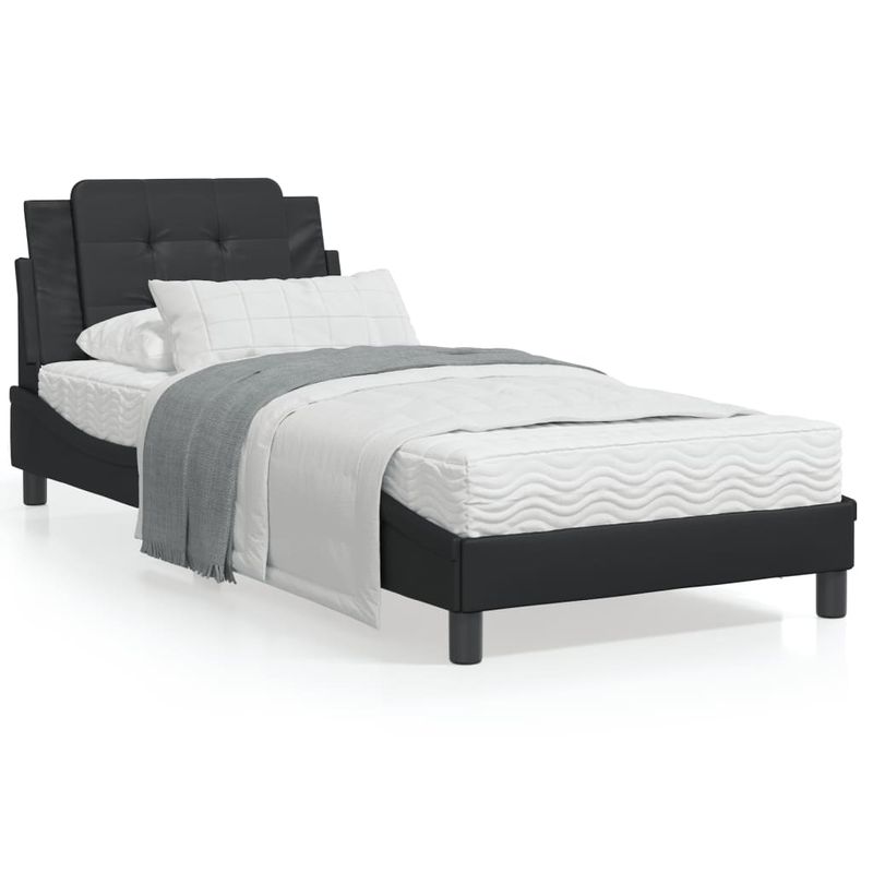 Casa si Gradina - Mobilier - Paturi si accesorii - Paturi - Cadru de pat cu tablie, negru, 90x200 cm, piele ecologica - Infinity.ro