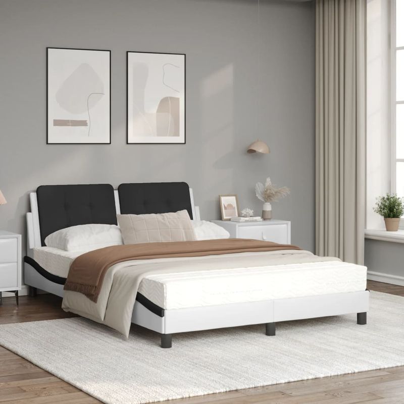 Casa si Gradina - Mobilier - Paturi si accesorii - Paturi - Pat cu saltea, alb si negru, 140x200 cm, piele ecologica - Infinity.ro