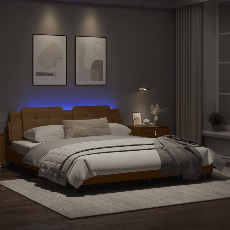 Casa si Gradina - Mobilier - Paturi si accesorii - Paturi - Cadru de pat cu LED, cappuccino, 180x200 cm, piele ecologica - Infinity.ro