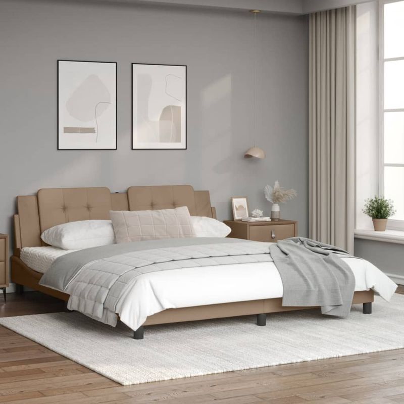 Casa si Gradina - Mobilier - Paturi si accesorii - Paturi - Cadru de pat cu LED, cappuccino, 180x200 cm, piele ecologica - Infinity.ro