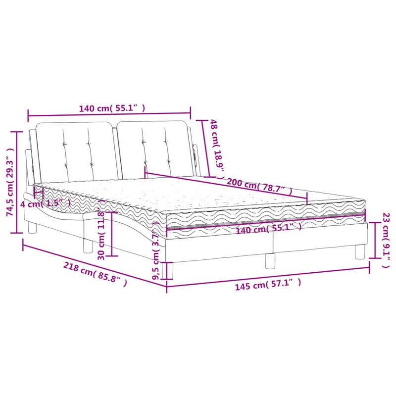 Casa si Gradina - Mobilier - Paturi si accesorii - Paturi - Pat cu saltea, alb si negru, 140x200 cm, piele ecologica - Infinity.ro