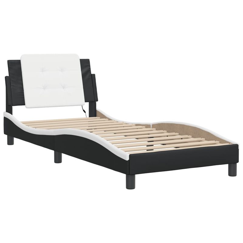 Casa si Gradina - Mobilier - Paturi si accesorii - Paturi - Cadru de pat cu lumini LED negru/alb 90x200 cm piele ecologica - Infinity.ro