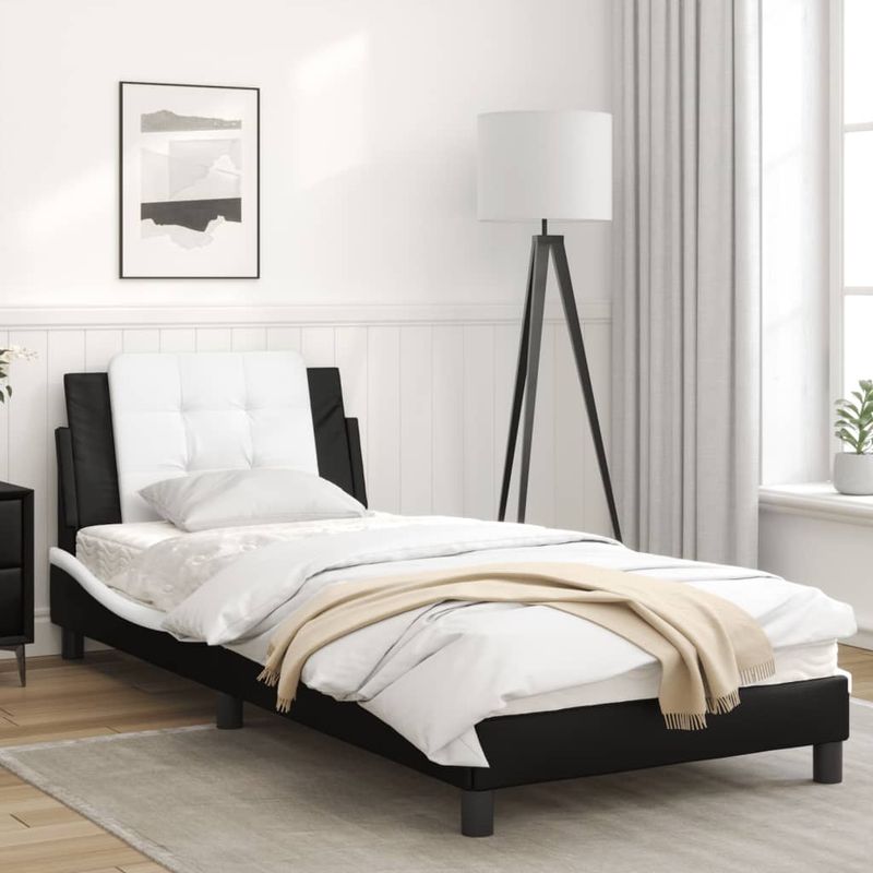 Casa si Gradina - Mobilier - Paturi si accesorii - Paturi - Cadru de pat cu lumini LED negru/alb 90x200 cm piele ecologica - Infinity.ro