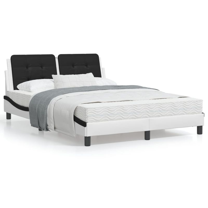 Casa si Gradina - Mobilier - Paturi si accesorii - Paturi - Cadru de pat lumini LED, alb/negru, 140x190 cm, piele ecologica - Infinity.ro