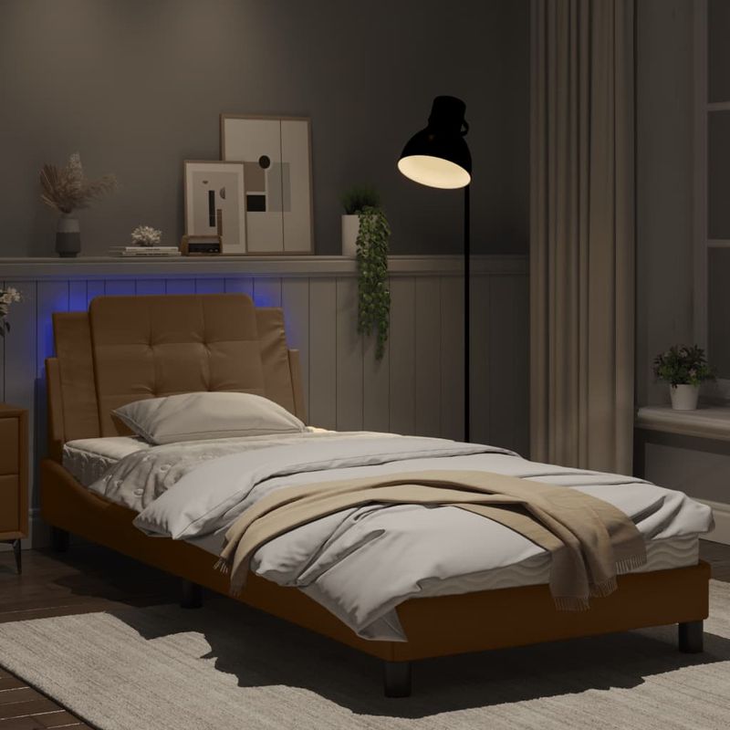 Casa si Gradina - Mobilier - Paturi si accesorii - Paturi - Cadru de pat cu lumini LED cappuccino 80x200 cm piele ecologica - Infinity.ro