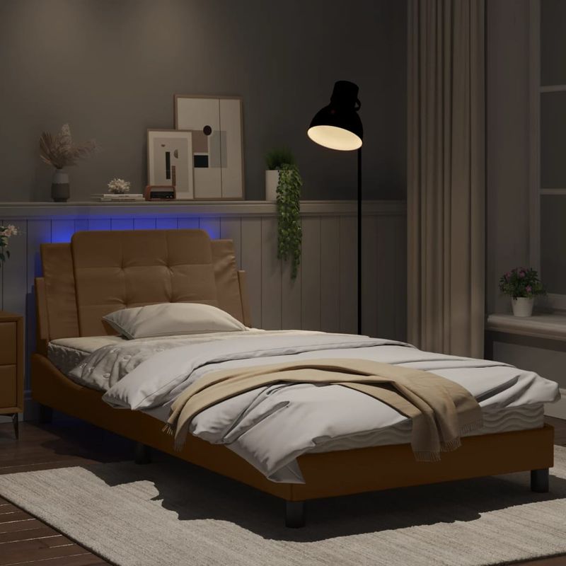 Casa si Gradina - Mobilier - Paturi si accesorii - Paturi - Cadru de pat cu LED, cappuccino, 100x200 cm, piele ecologica - Infinity.ro