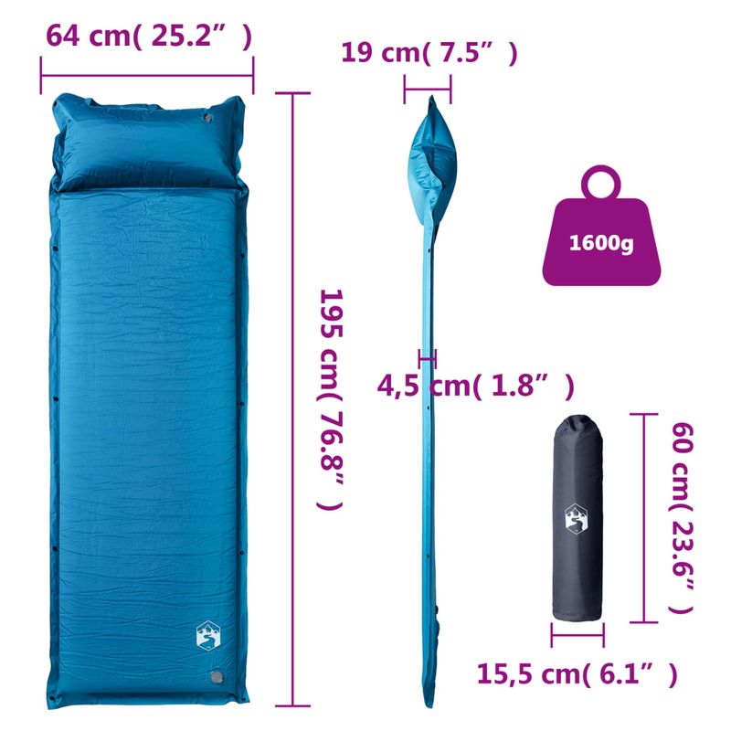 Sport si Outdoor/Camping/Saltele si accesorii pentru somn/Saltele camping - Saltea de camping auto-gonflabila, cu perna integrata, turcoaz - Infinity.ro