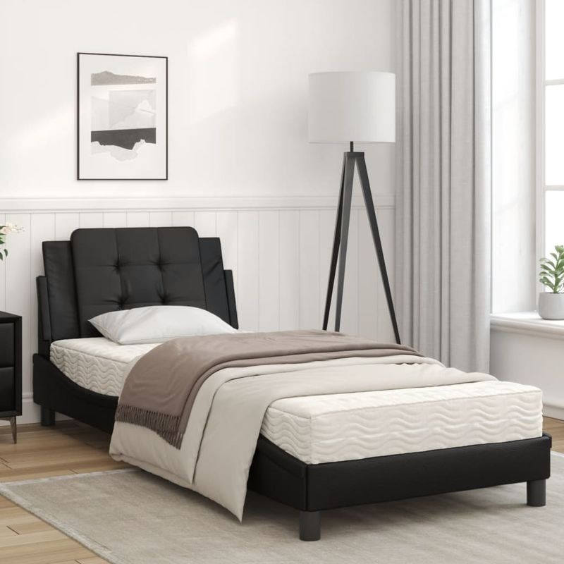 Casa si Gradina - Mobilier - Paturi si accesorii - Paturi - Pat cu saltea, negru, 100x200 cm, piele ecologica - Infinity.ro