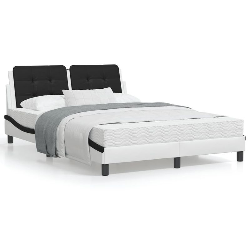 Casa si Gradina - Mobilier - Paturi si accesorii - Paturi - Cadru de pat cu LED, alb si negru, 140x200 cm, piele ecologica - Infinity.ro