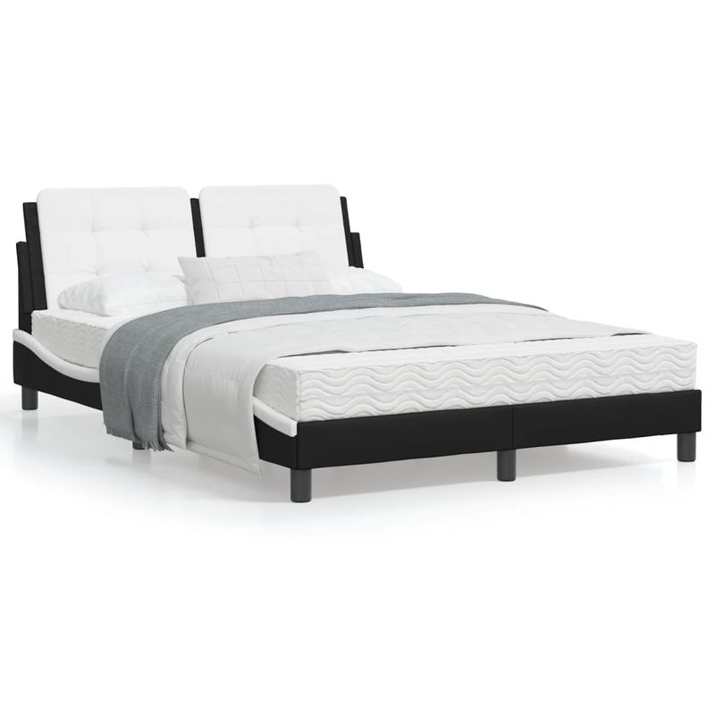Casa si Gradina - Mobilier - Paturi si accesorii - Paturi - Cadru de pat cu tablie, negru/alb, 140x200 cm, piele ecologica - Infinity.ro