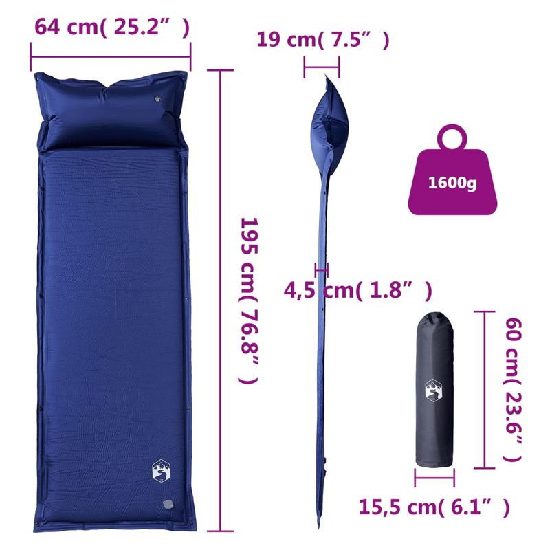 Sport si Outdoor - Camping - Saltele si accesorii pentru somn - Saltele camping - Saltea de camping auto-gonflabila cu perna integrata, bleumarin - Infinity.ro