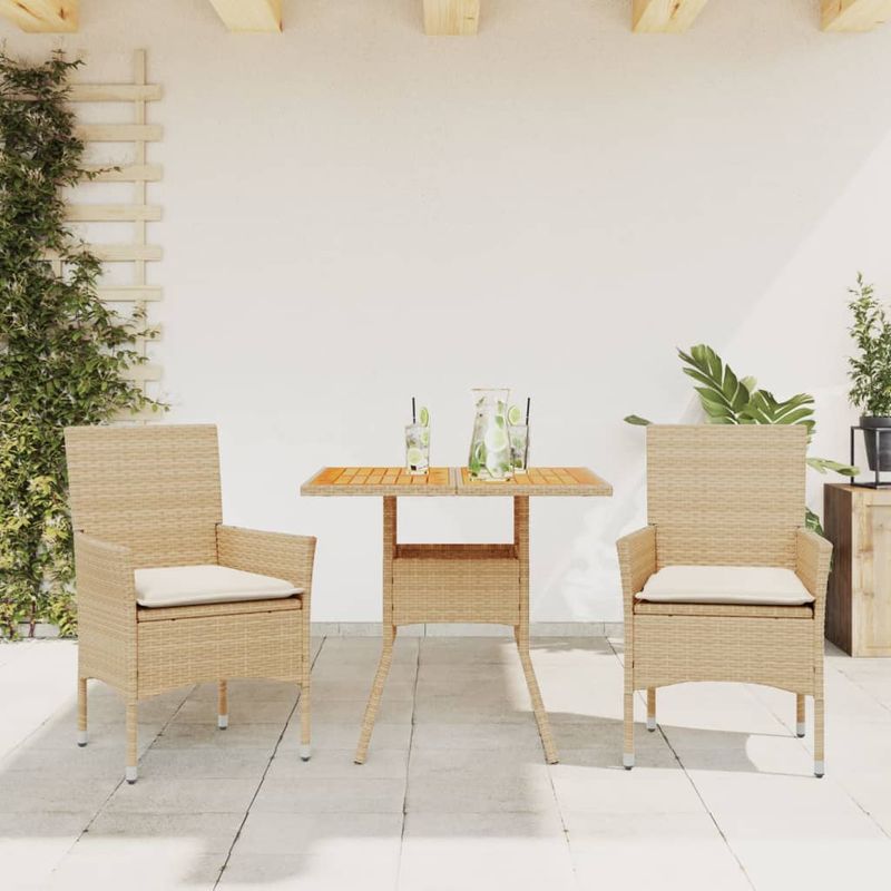 Casa si Gradina - Gradina si terasa - Mobilier exterior - Seturi mobila gradina - Set mobilier gradina cu perne 3 piese bej poliratan/lemn acacia - Infinity.ro