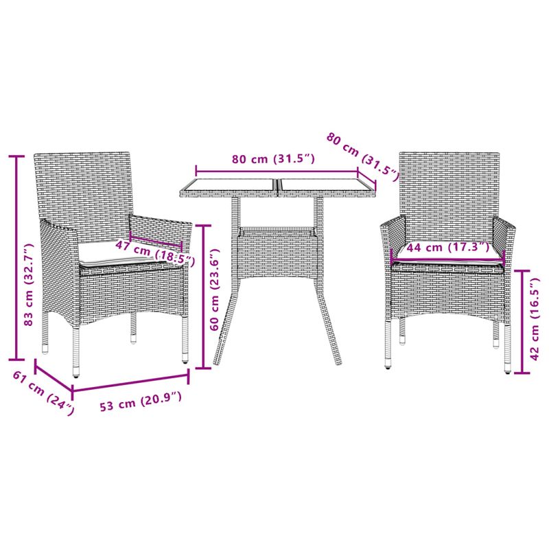 Casa si Gradina - Gradina si terasa - Mobilier exterior - Seturi mobila gradina - Set mobilier gradina cu perne 3 piese bej poliratan/lemn acacia - Infinity.ro