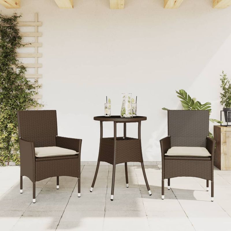Casa si Gradina - Gradina si terasa - Mobilier exterior - Seturi mobila gradina - Set mobilier de gradina cu perne 3 piese maro poliratan&sticla - Infinity.ro