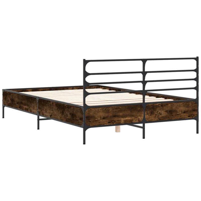 Casa si Gradina - Mobilier - Paturi si accesorii - Paturi - Cadru de pat, stejar fumuriu 140x200 cm lemn prelucrat si metal - Infinity.ro