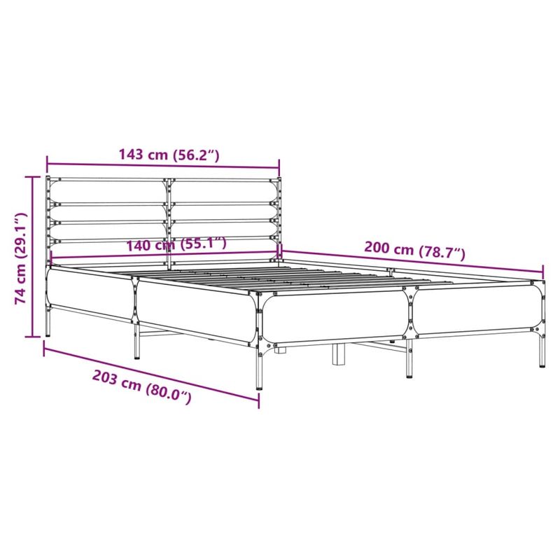 Casa si Gradina - Mobilier - Paturi si accesorii - Paturi - Cadru de pat, stejar fumuriu 140x200 cm lemn prelucrat si metal - Infinity.ro