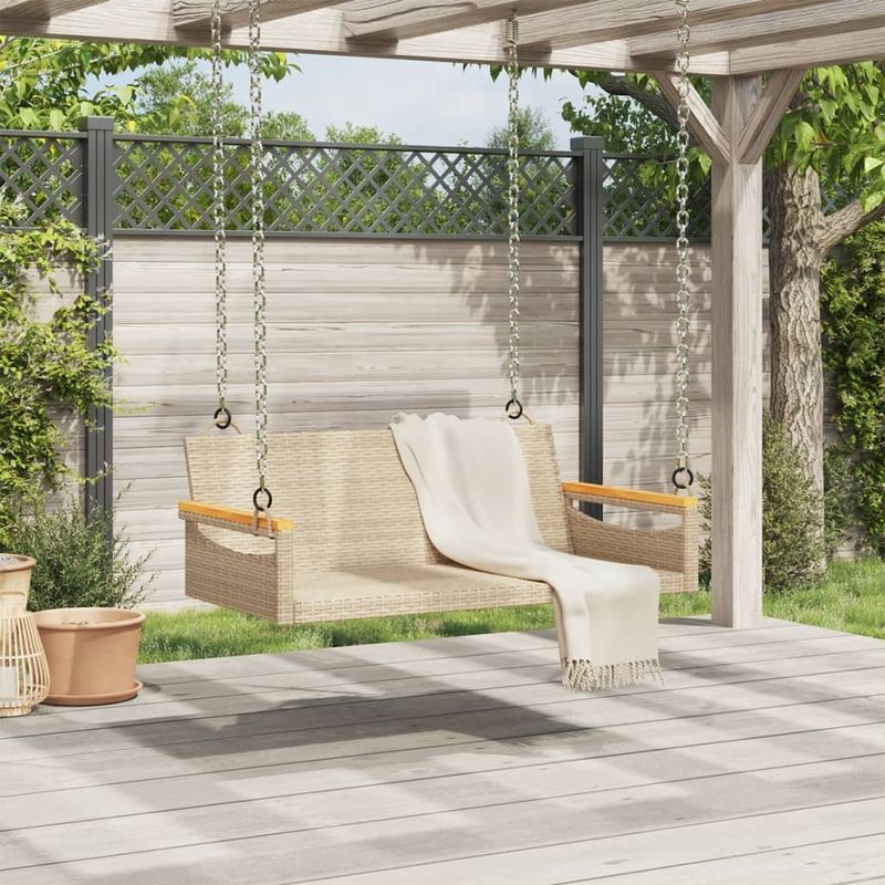 Casa si Gradina - Gradina si terasa - Mobilier exterior - Bancute de gradina - Banca de balansoar, bej, 109x62x40 cm, poliratan, model cotiere cu design rotund - Infinity.ro
