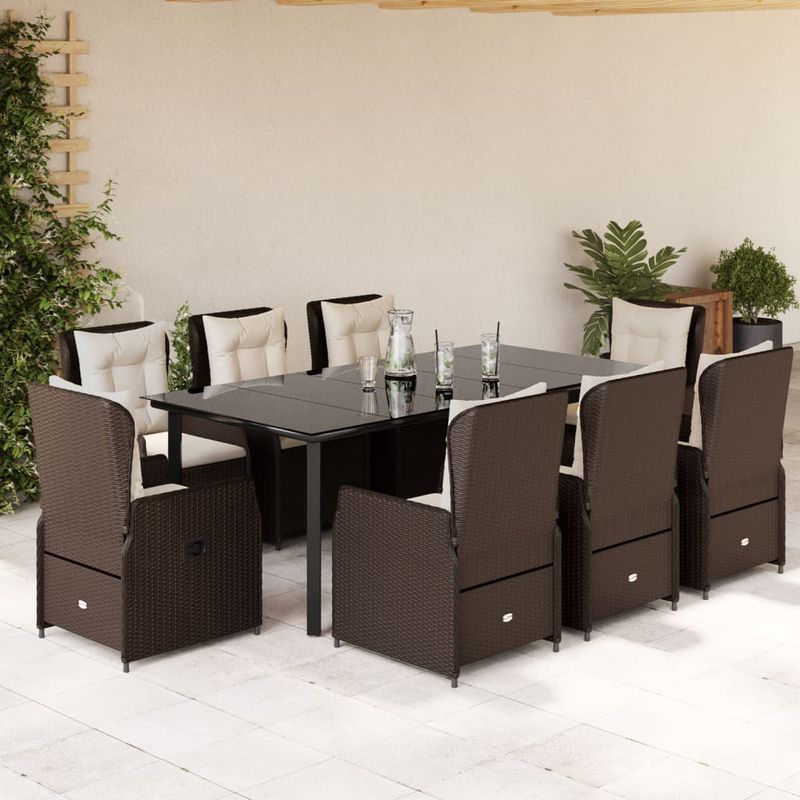 Casa si Gradina - Gradina si terasa - Mobilier exterior - Seturi mobila gradina - Set mobilier de gradina cu perne, 9 piese, maro, poliratan - Infinity.ro