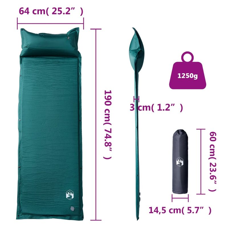 Sport si Outdoor - Camping - Saltele si accesorii pentru somn - Saltele camping - Saltea de camping auto-gonflabila cu perna integrata, verde - Infinity.ro