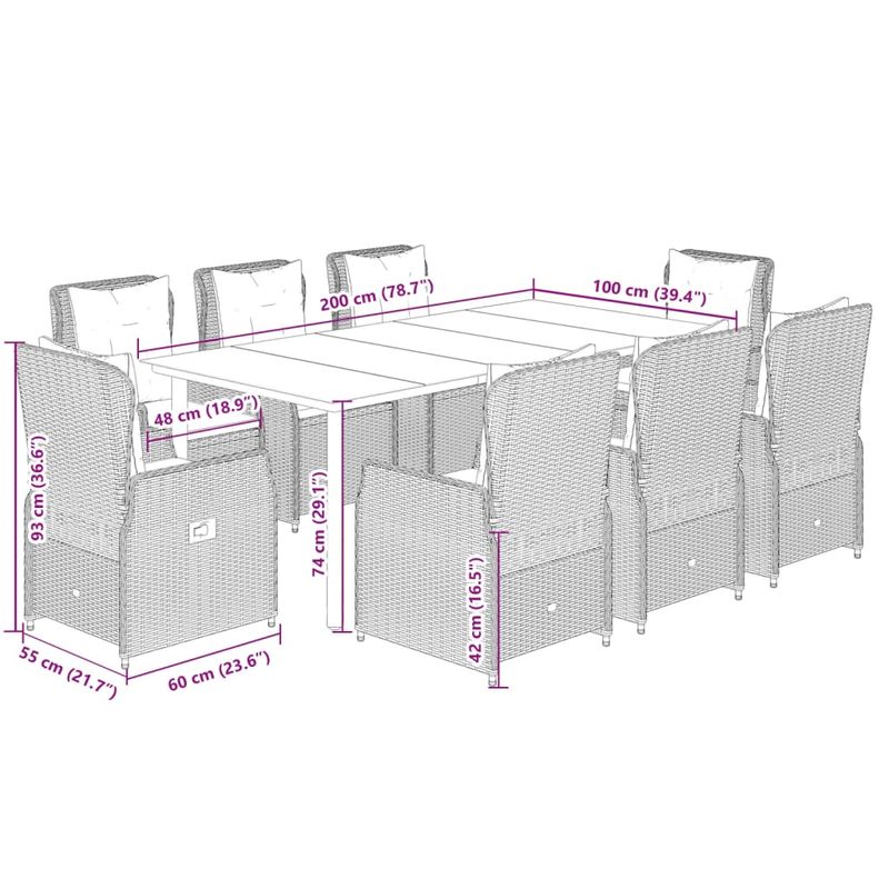 Casa si Gradina - Gradina si terasa - Mobilier exterior - Seturi mobila gradina - Set mobilier de gradina cu perne, 9 piese, maro, poliratan - Infinity.ro