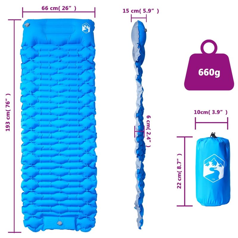 Sport si Outdoor/Camping/Saltele si accesorii pentru somn/Saltele camping - Saltea de camping auto-gonflabila, cu perna integrata, albastra - Infinity.ro
