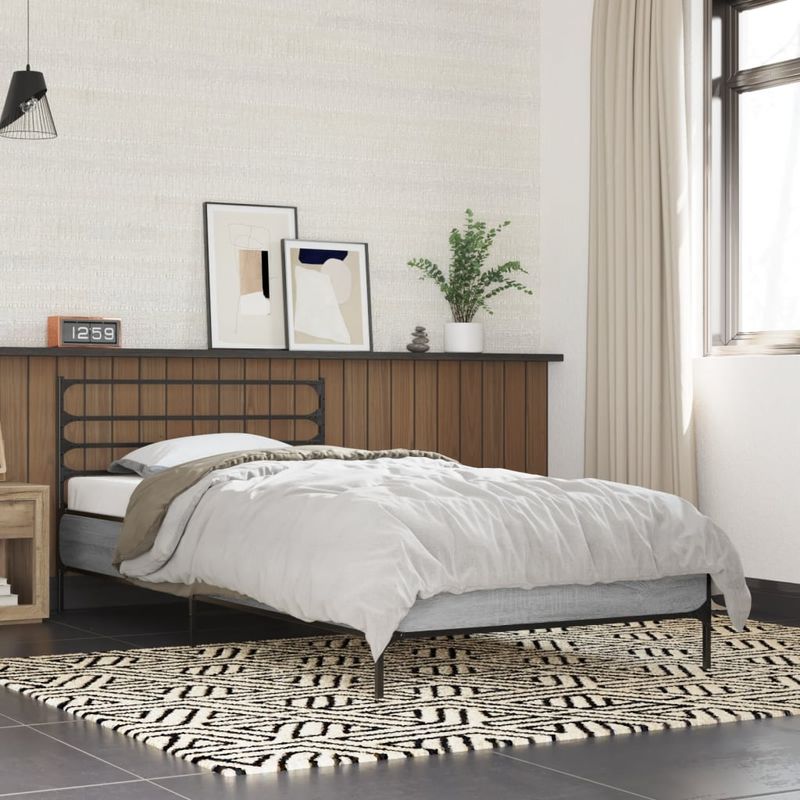 Casa si Gradina - Mobilier - Paturi si accesorii - Paturi - Cadru de pat, gri sonoma, 100x200 cm, lemn prelucrat si metal - Infinity.ro