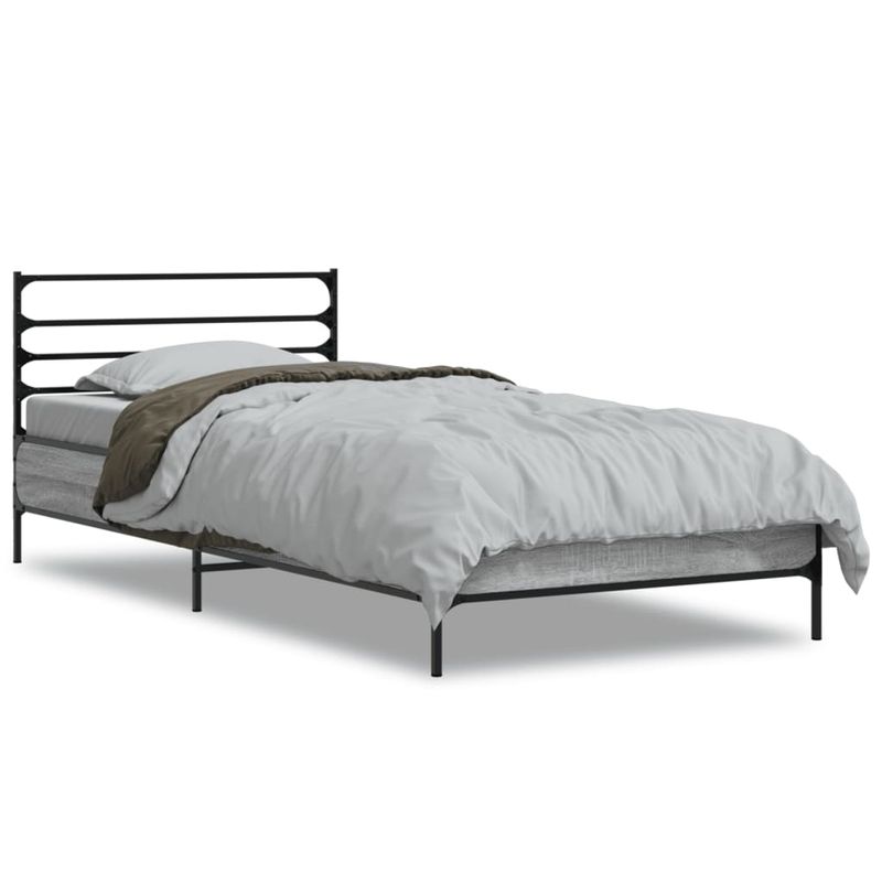 Casa si Gradina - Mobilier - Paturi si accesorii - Paturi - Cadru de pat, gri sonoma, 100x200 cm, lemn prelucrat si metal - Infinity.ro