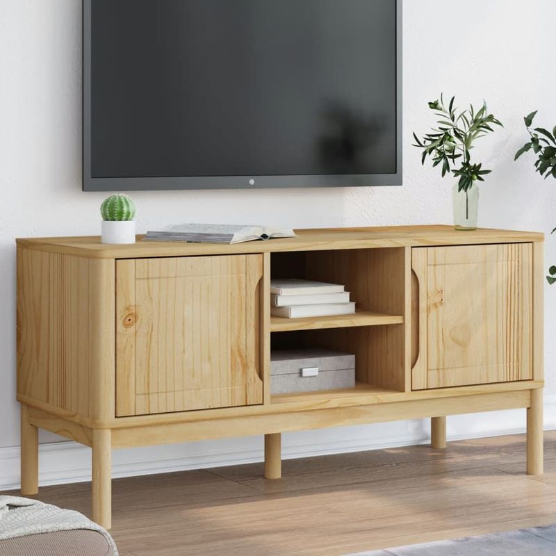 Casa si Gradina - Mobilier - Comode si corpuri - Comode - Dulap TV "FLORO", maro ceruit, 114x43x55 cm, lemn masiv de pin - Infinity.ro