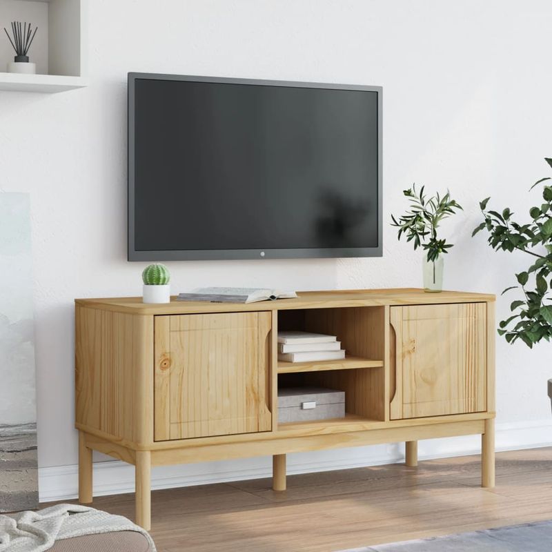 Casa si Gradina - Mobilier - Comode si corpuri - Comode - Dulap TV "FLORO", maro ceruit, 114x43x55 cm, lemn masiv de pin - Infinity.ro