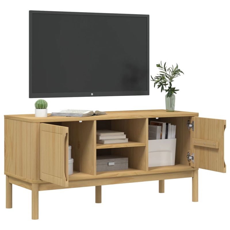 Casa si Gradina - Mobilier - Comode si corpuri - Comode - Dulap TV "FLORO", maro ceruit, 114x43x55 cm, lemn masiv de pin - Infinity.ro