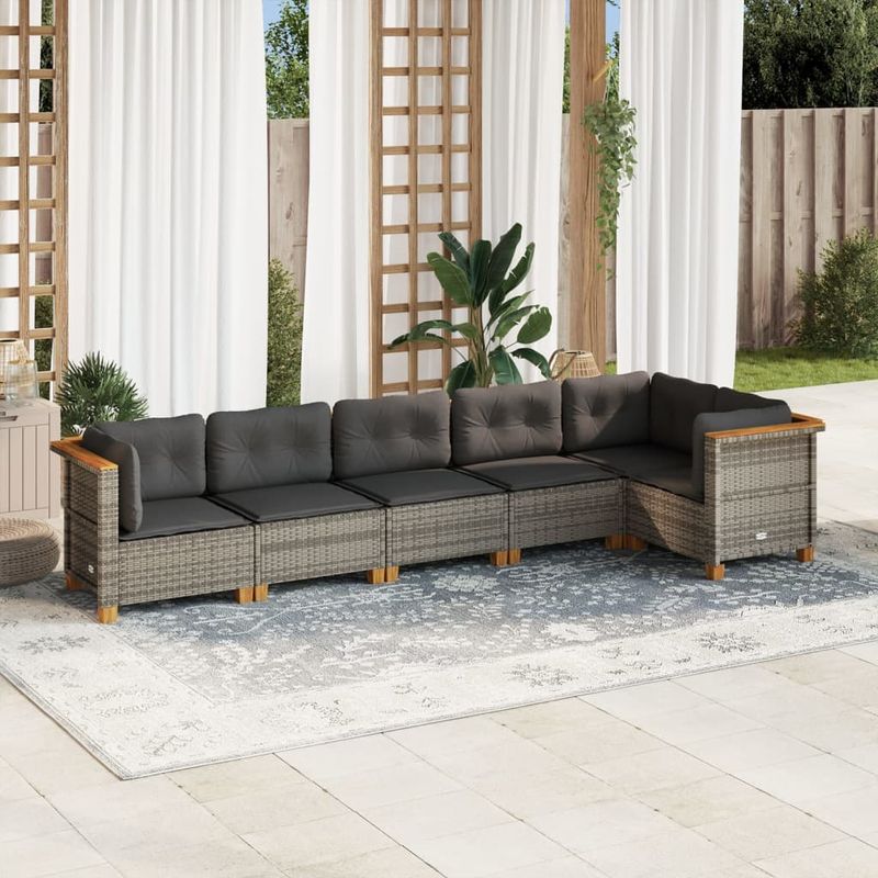 Casa si Gradina - Gradina si terasa - Mobilier exterior - Seturi mobila gradina - Set mobilier gradina cu perne, 6 piese, gri, poliratan - Infinity.ro