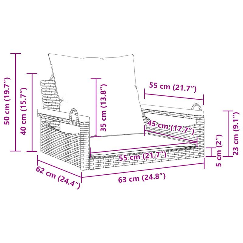 Casa si Gradina - Gradina si terasa - Mobilier exterior - Bancute de gradina - Banca de balansoar cu perne, negru, 63x62x40 cm, poliratan, model cotiere cu design rotund - Infinity.ro