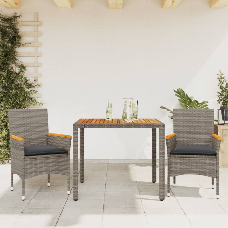 Casa si Gradina - Gradina si terasa - Mobilier exterior - Seturi mobila gradina - Set mobilier gradina cu perne 3 piese gri poliratan/lemn acacia - Infinity.ro