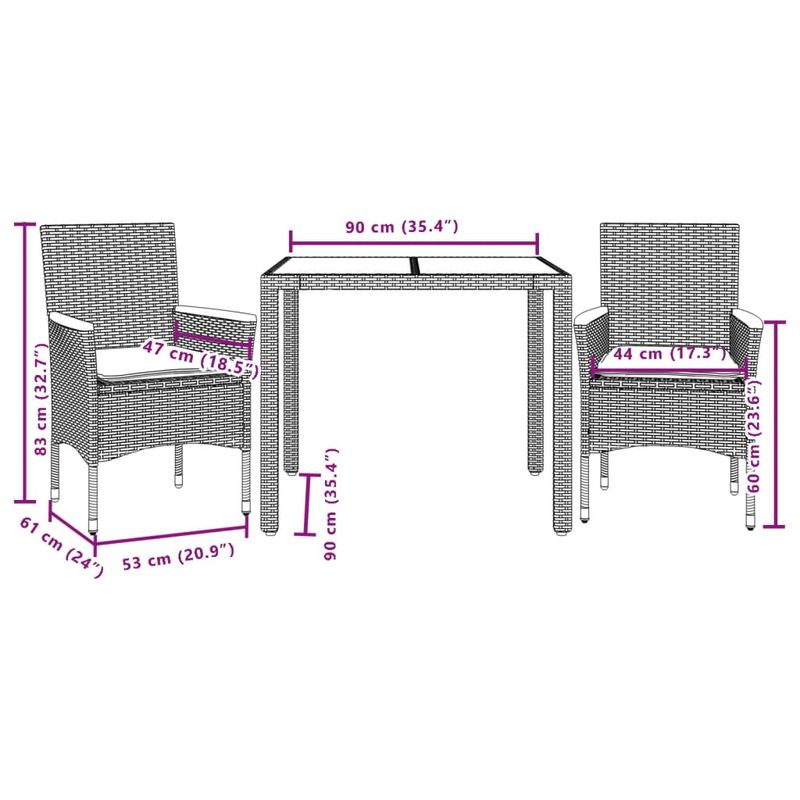 Casa si Gradina - Gradina si terasa - Mobilier exterior - Seturi mobila gradina - Set mobilier gradina cu perne 3 piese gri poliratan/lemn acacia - Infinity.ro