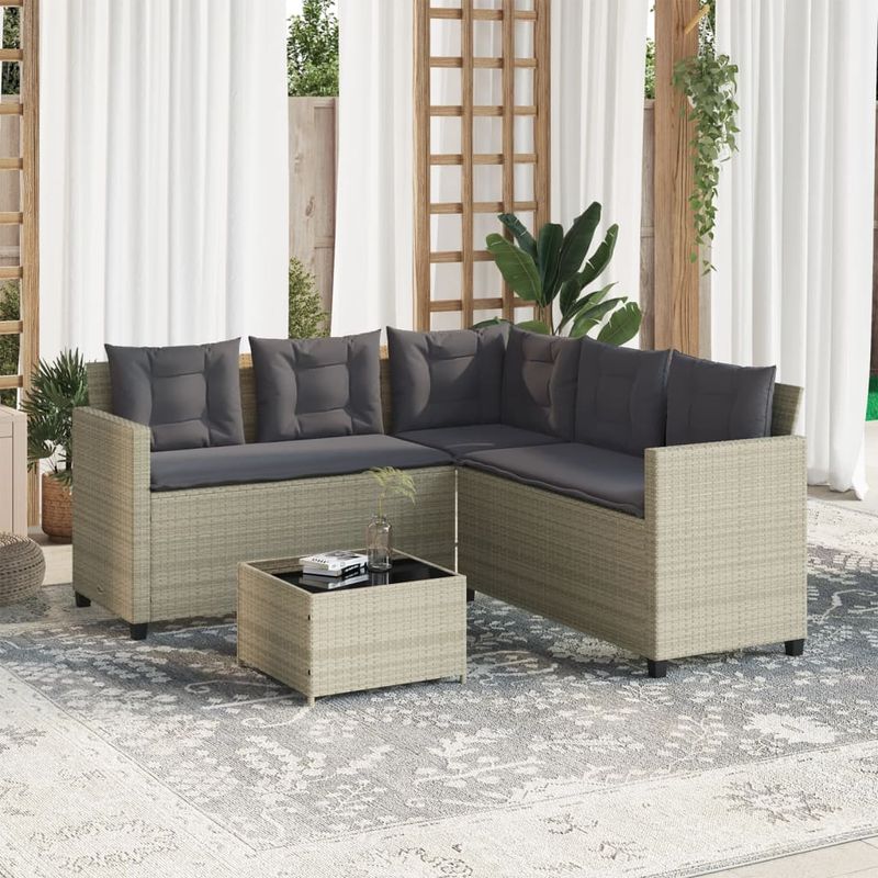 Casa si Gradina - Gradina si terasa - Mobilier exterior - Seturi mobila gradina - Canapea gradina cu masa/perne, forma de L poliratan gri deschis - Infinity.ro