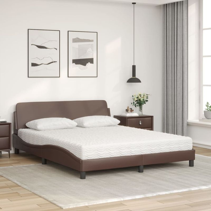 Casa si Gradina - Mobilier - Paturi si accesorii - Paturi - Pat cu saltea, maro, 160x200 cm, piele ecologica - Infinity.ro