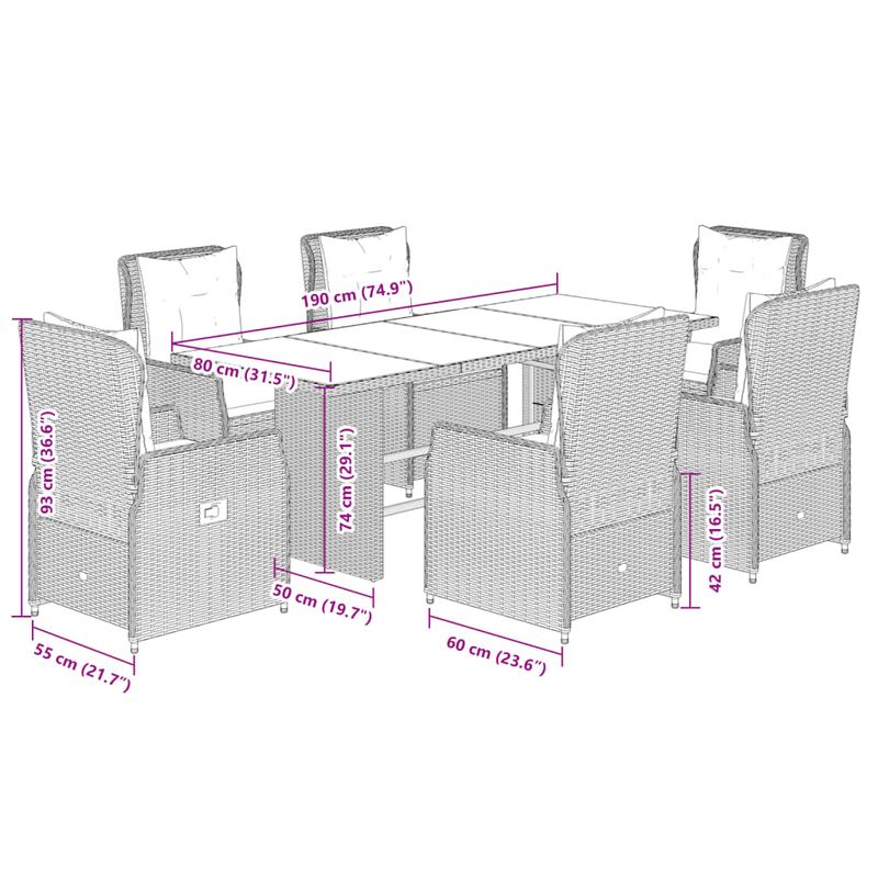 Casa si Gradina - Gradina si terasa - Mobilier exterior - Seturi mobila gradina - Set mobilier de gradina cu perne, 7 piese, maro, poliratan - Infinity.ro