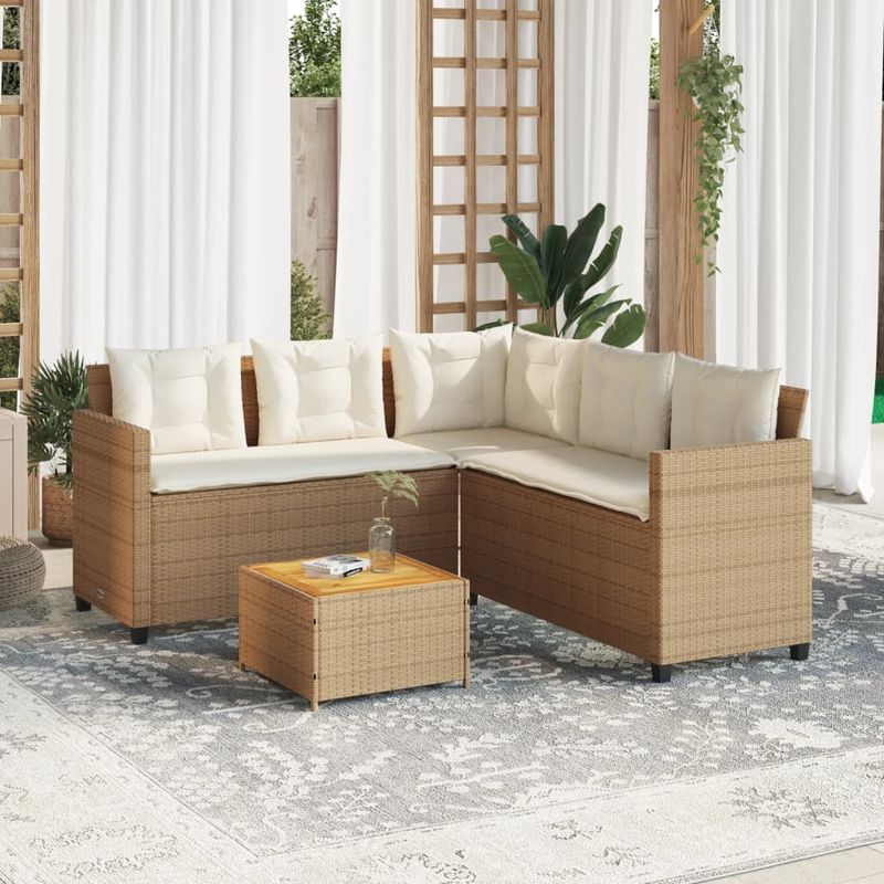 Casa si Gradina - Gradina si terasa - Mobilier exterior - Seturi mobila gradina - Canapea de gradina cu masa/perne, forma de L, poliratan bej - Infinity.ro