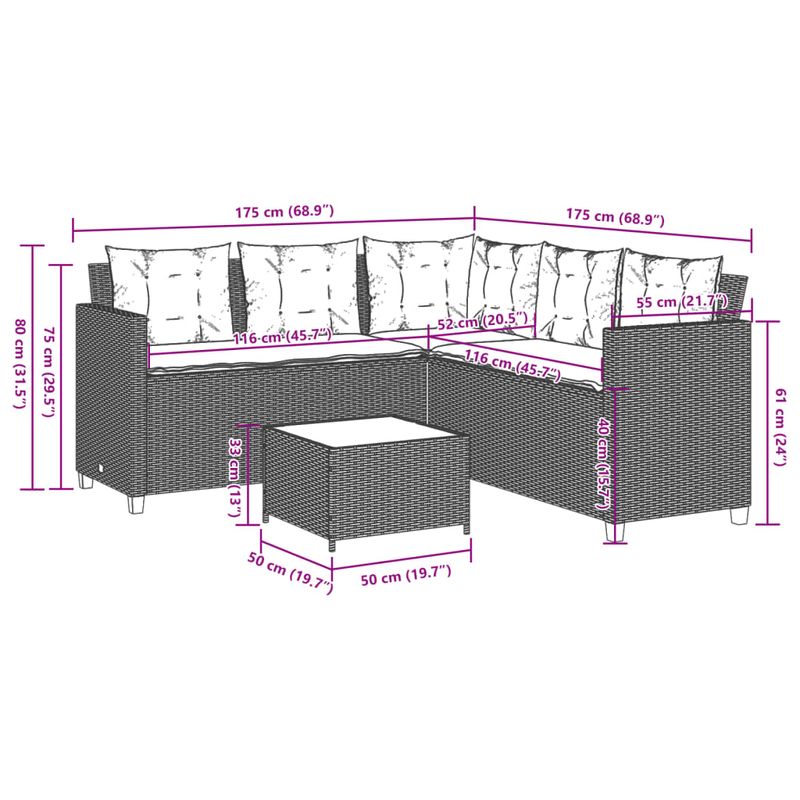 Casa si Gradina - Gradina si terasa - Mobilier exterior - Seturi mobila gradina - Canapea de gradina cu masa/perne, forma de L, poliratan bej - Infinity.ro