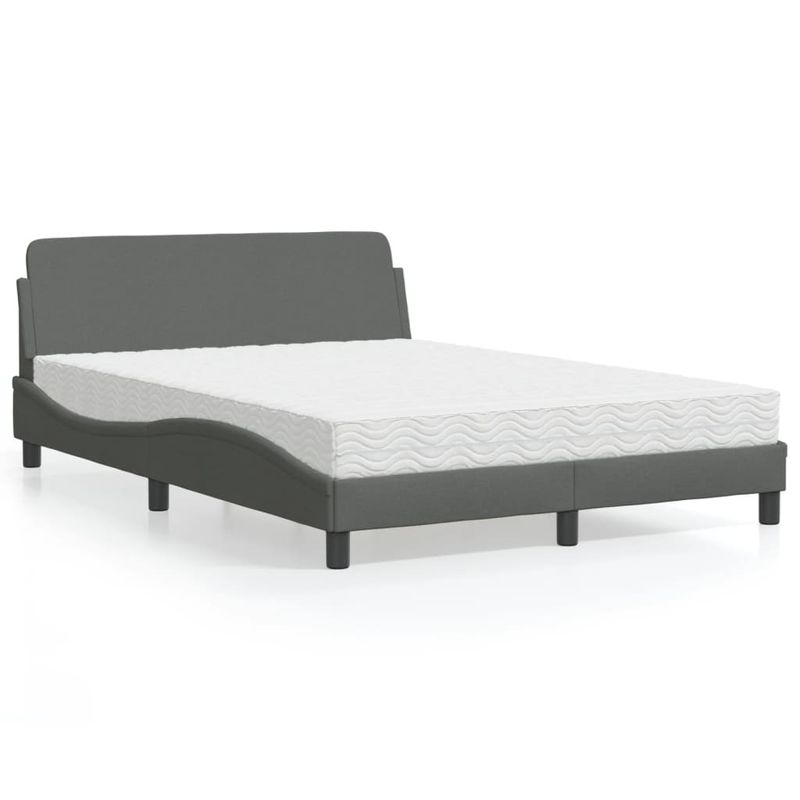 Casa si Gradina - Mobilier - Paturi si accesorii - Paturi - Pat cu saltea, gri inchis, 140x200 cm, textil - Infinity.ro