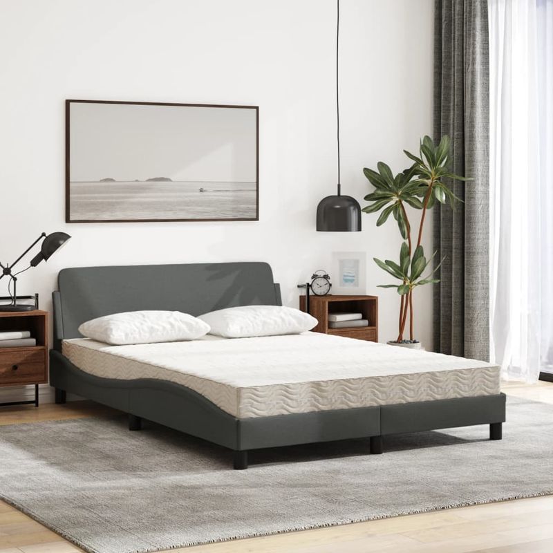 Casa si Gradina - Mobilier - Paturi si accesorii - Paturi - Pat cu saltea, gri inchis, 140x200 cm, textil - Infinity.ro
