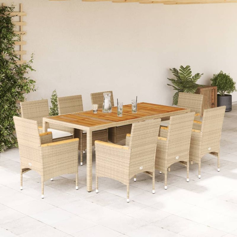 Casa si Gradina - Gradina si terasa - Mobilier exterior - Seturi mobila gradina - Set mobilier gradina cu perne 9 piese bej poliratan/lemn acacia - Infinity.ro