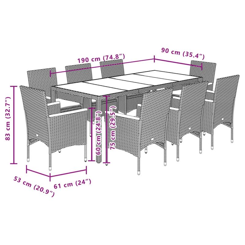 Casa si Gradina - Gradina si terasa - Mobilier exterior - Seturi mobila gradina - Set mobilier gradina cu perne 9 piese bej poliratan/lemn acacia - Infinity.ro