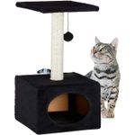 Petshop - Accesorii petshop - Jucarii animale - Ansambluri de joaca - Stalp de zgariat pentru pisici, cu minge de joc si capac de plus, Negru, 31 x 31 x 56 cm - Infinity.ro