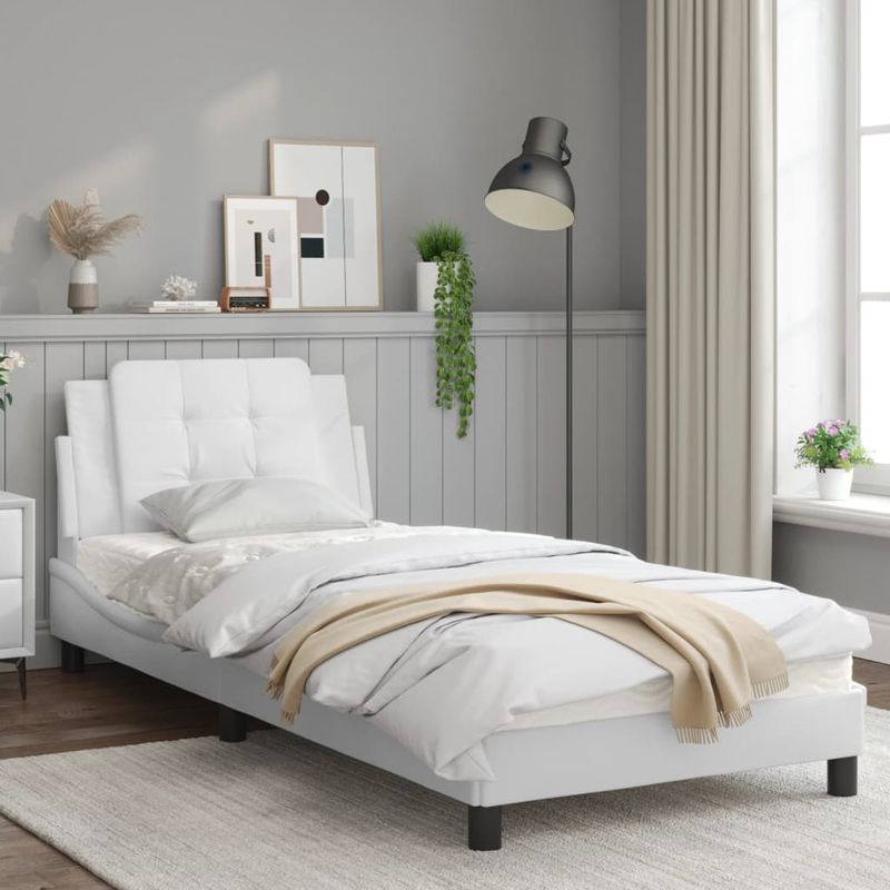 Casa si Gradina - Mobilier - Paturi si accesorii - Paturi - Cadru de pat cu tablie, alb, 90x200 cm, piele ecologica - Infinity.ro
