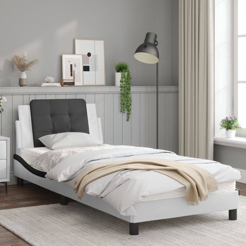 Casa si Gradina - Mobilier - Paturi si accesorii - Paturi - Cadru de pat cu tablie, alb si negru, 90x200 cm piele ecologica - Infinity.ro