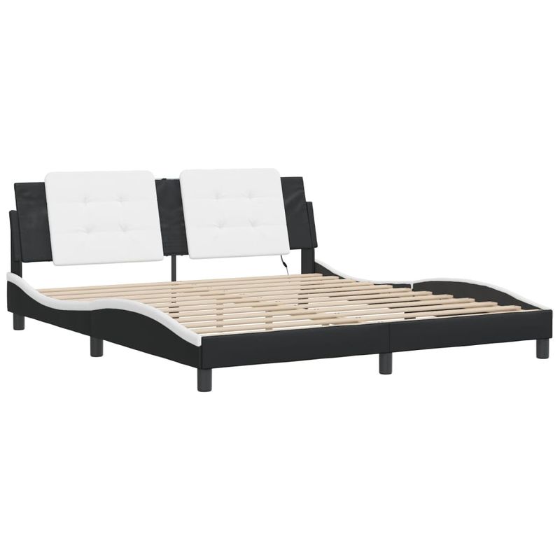 Casa si Gradina - Mobilier - Paturi si accesorii - Paturi - Cadru de pat cu LED, negru si alb, 180x200 cm, piele ecologica - Infinity.ro