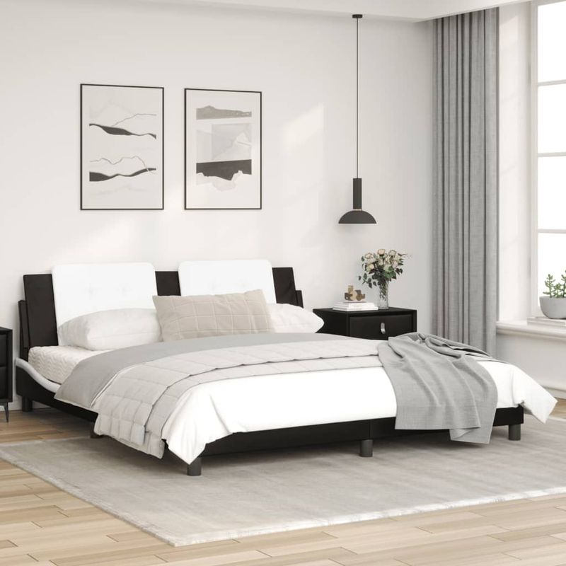 Casa si Gradina - Mobilier - Paturi si accesorii - Paturi - Cadru de pat cu LED, negru si alb, 180x200 cm, piele ecologica - Infinity.ro