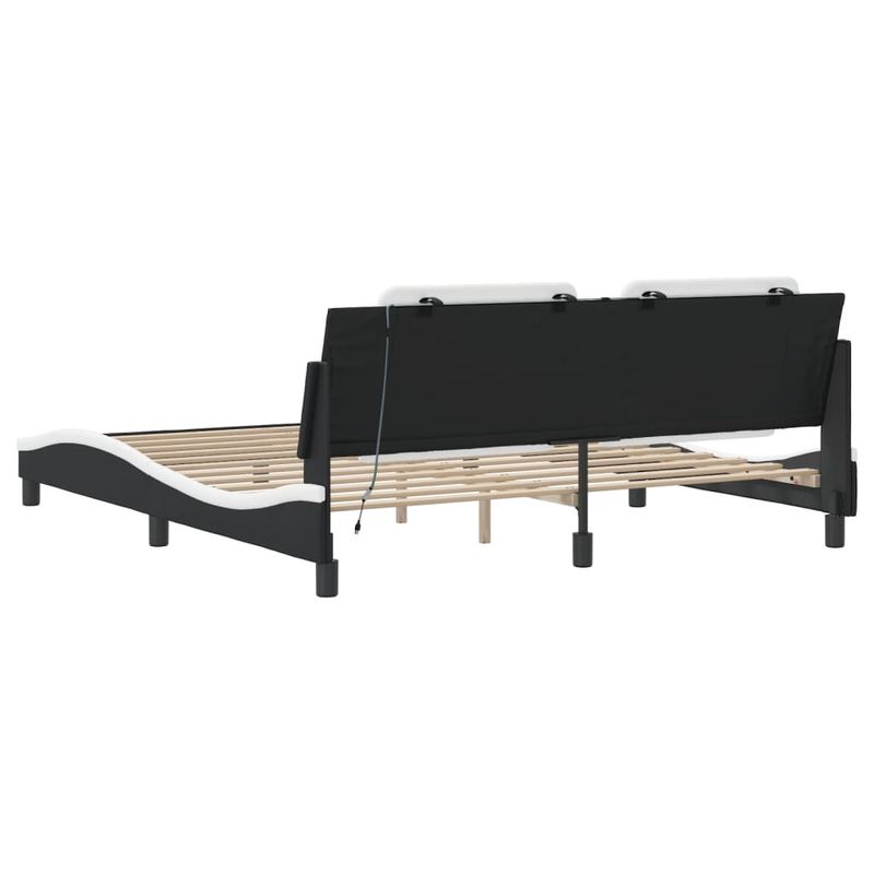 Casa si Gradina - Mobilier - Paturi si accesorii - Paturi - Cadru de pat cu LED, negru si alb, 180x200 cm, piele ecologica - Infinity.ro