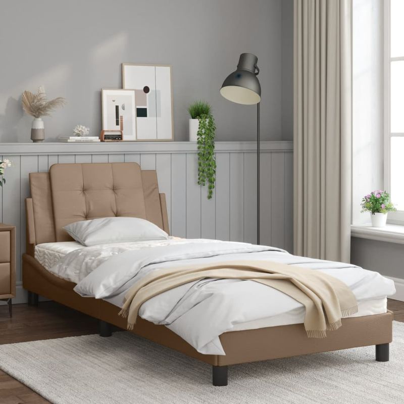 Casa si Gradina - Mobilier - Paturi si accesorii - Paturi - Cadru de pat cu tablie, cappuccino, 90x200 cm, piele ecologica - Infinity.ro